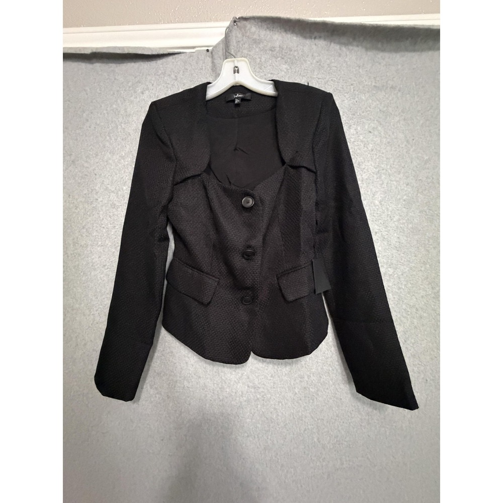 Lulus Blazer Womens M Black Textured 3 Button Lined Tailored Cropped Jacket